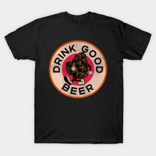 Retro Vintage Drink Good Beer Walking Hops Illustration T-Shirt